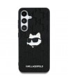 Karl Lagerfeld Leather Monogram Pin Logo Choupette Head Samsung Galaxy S25 Case Black