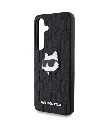 Karl Lagerfeld Leather Monogram Pin Logo Choupette Head Samsung Galaxy S25 Case Black