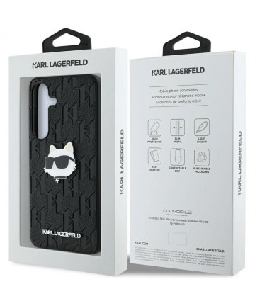 Karl Lagerfeld Leather Monogram Pin Logo Choupette Head Samsung Galaxy S25 Case Black