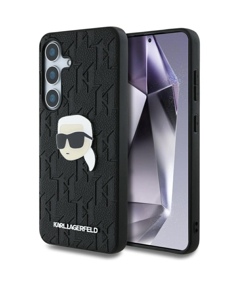 Karl Lagerfeld Leather Monogram Pin Logo Karl Head Samsung Galaxy S25 Case Black