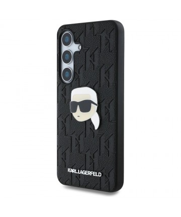 Karl Lagerfeld Leather Monogram Pin Logo Karl Head Samsung Galaxy S25 Case Black