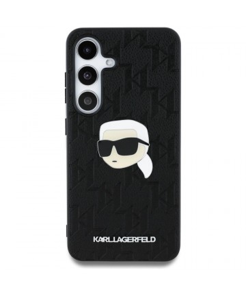 Karl Lagerfeld Leather Monogram Pin Logo Karl Head Samsung Galaxy S25 Case Black