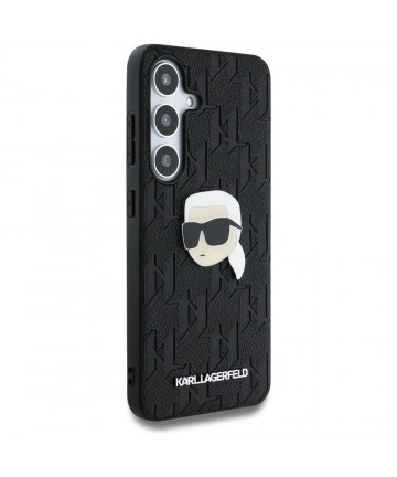 Karl Lagerfeld Leather Monogram Pin Logo Karl Head Samsung Galaxy S25 Case Black