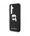 Karl Lagerfeld Leather Monogram Pin Logo Karl Head Samsung Galaxy S25 Case Black