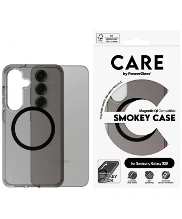 CARE by PanzerGlass Flagship Urban Combat Black QI Case for Samsung Galaxy S25 - Semi-transparent Smoke