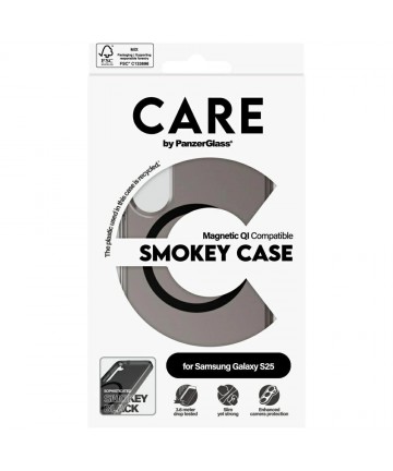 CARE by PanzerGlass Flagship Urban Combat Black QI Case for Samsung Galaxy S25 - Semi-transparent Smoke