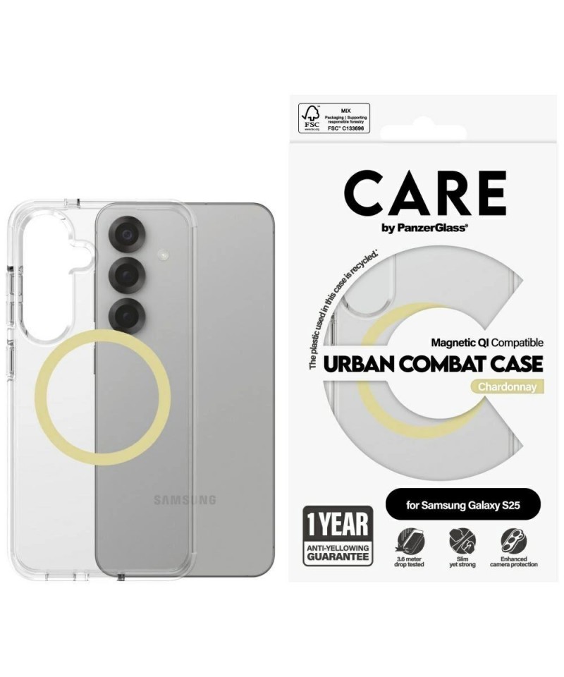 CARE by PanzerGlass Flagship Urban Combat Chardonnay QI Case for Samsung Galaxy S25 - Transparent