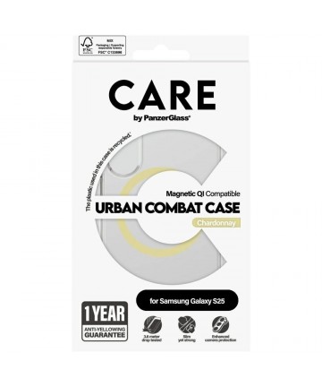 CARE by PanzerGlass Flagship Urban Combat Chardonnay QI Case for Samsung Galaxy S25 - Transparent