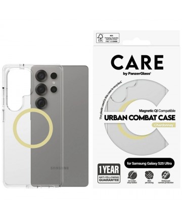 CARE by PanzerGlass Flagship Urban Combat Chardonnay QI Case for Samsung Galaxy S25 Ultra - Transparent