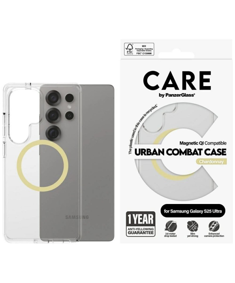 CARE by PanzerGlass Flagship Urban Combat Chardonnay QI Case for Samsung Galaxy S25 Ultra - Transparent