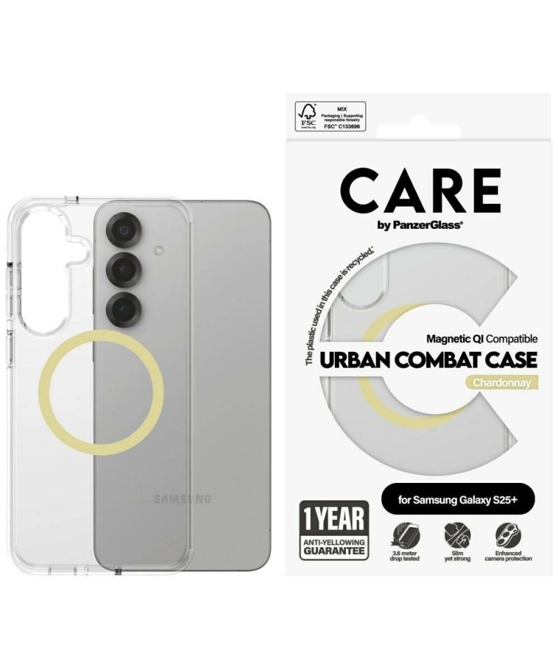 CARE by PanzerGlass Flagship Urban Combat Chardonnay QI Case for Samsung Galaxy S25+ - Transparent