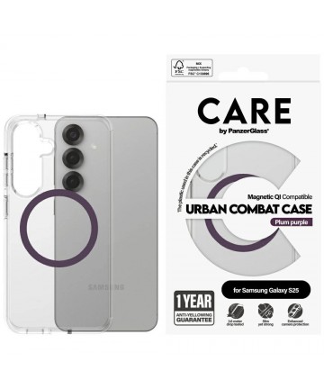 CARE by PanzerGlass Flagship Urban Combat Purple QI Case for Samsung Galaxy S25 - Transparent