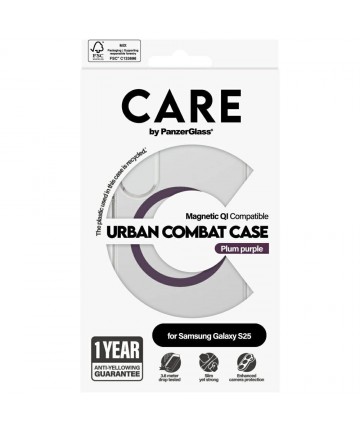 CARE by PanzerGlass Flagship Urban Combat Purple QI Case for Samsung Galaxy S25 - Transparent