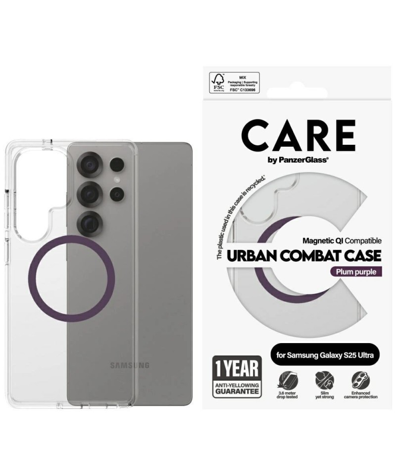 CARE by PanzerGlass Flagship Urban Combat Purple QI Case for Samsung Galaxy S25 Ultra - Transparent
