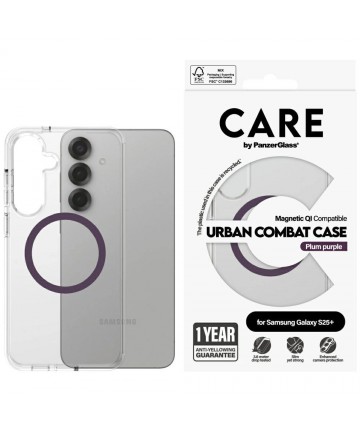 CARE by PanzerGlass Flagship Urban Combat Purple QI Case for Samsung Galaxy S25+ - Transparent
