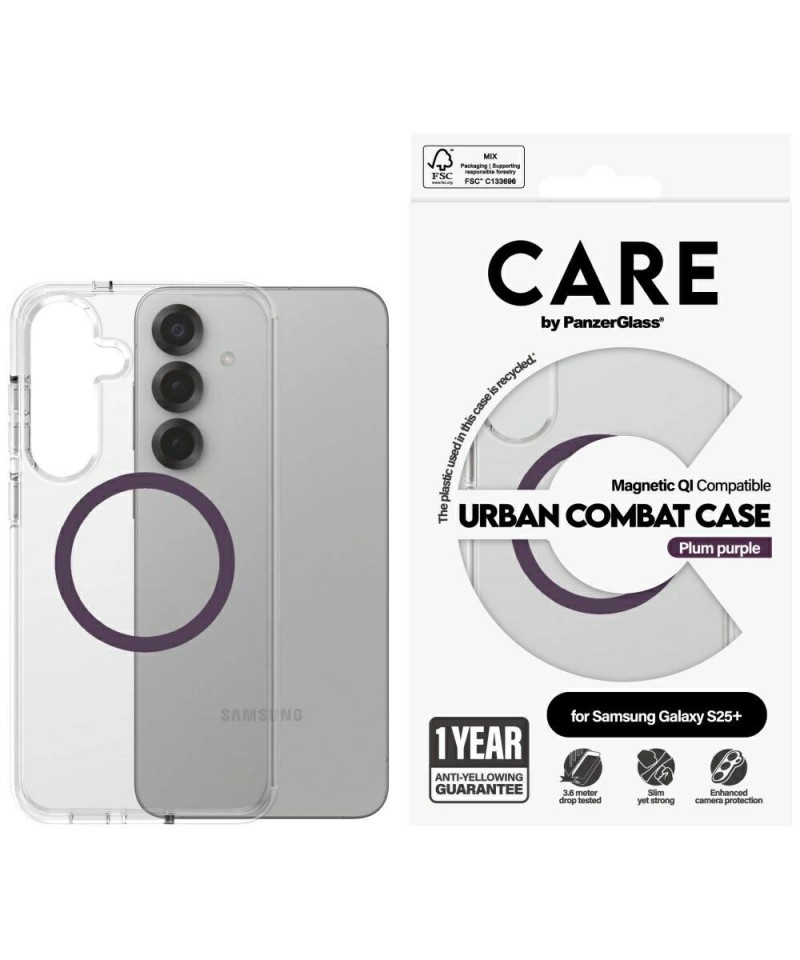CARE by PanzerGlass Flagship Urban Combat Purple QI Case for Samsung Galaxy S25+ - Transparent