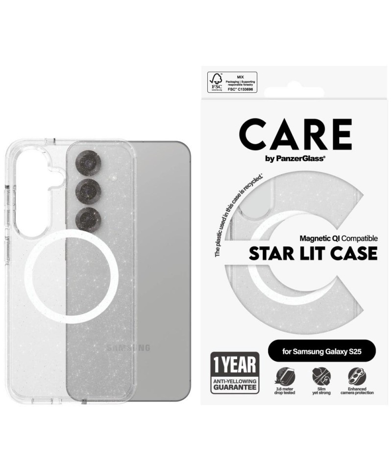 CARE by PanzerGlass Flagship Urban Combat Starlight White QI Case for Samsung Galaxy S25 - Transparent