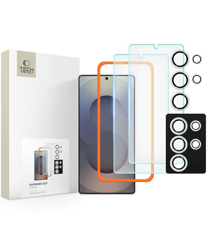 Tech-Protect Supreme Set for Samsung Galaxy S25 Ultra 2x Tempered Glass Screen Protector / Camera Tempered Glass - Clear