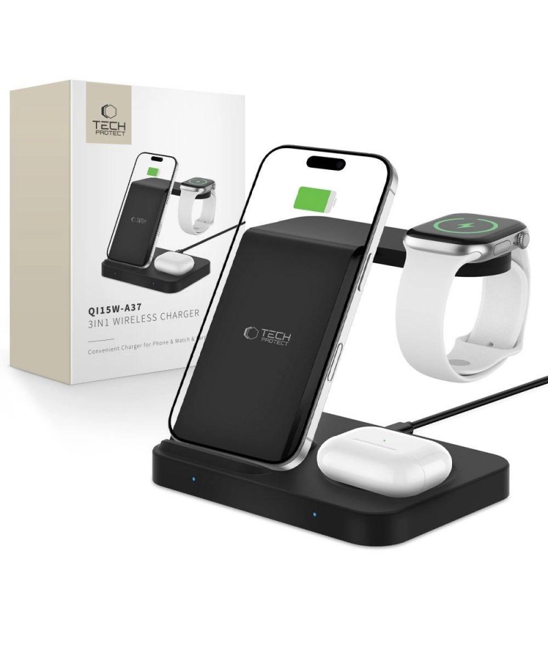Tech-Protect QI15W-A37 3in1 Induction Wireless Charger 15W - Black