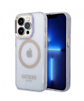 Guess Gold Outline Translucent MagSafe Case for iPhone 14 Pro Max 6.7" - Purple