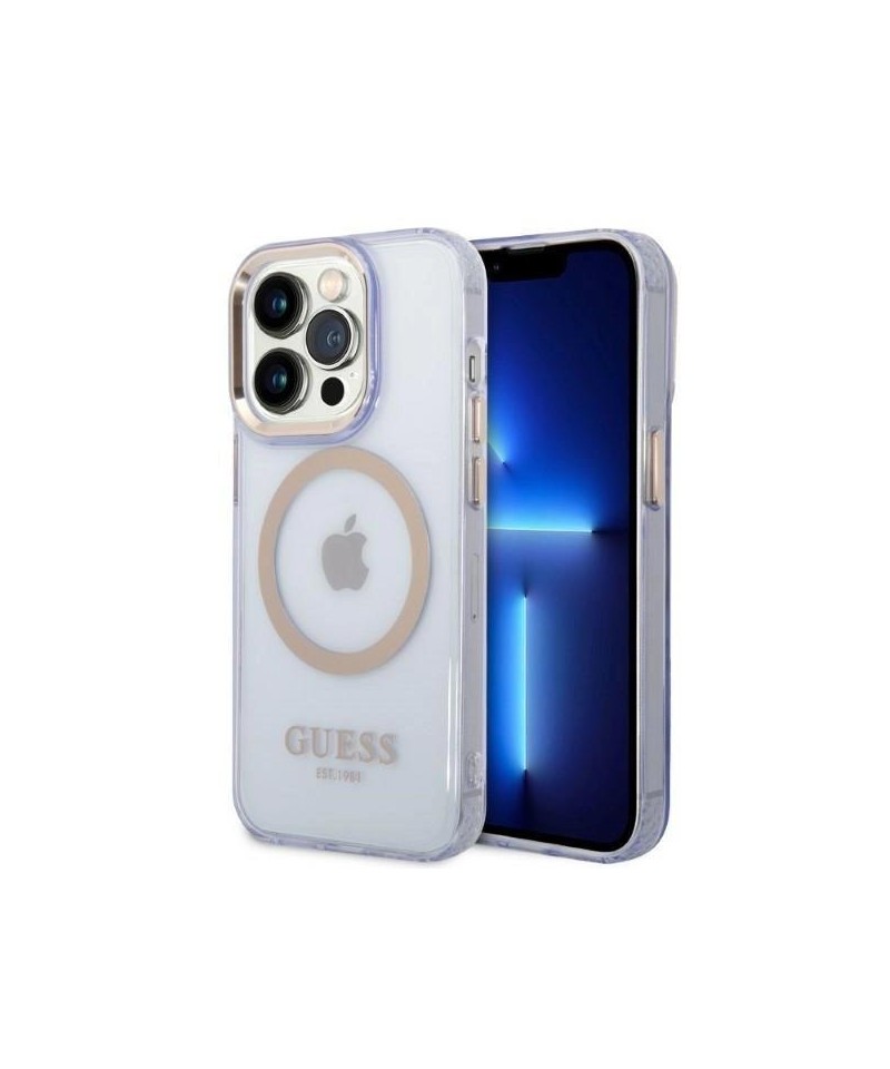 Guess Gold Outline Translucent MagSafe Case for iPhone 14 Pro Max 6.7" - Purple