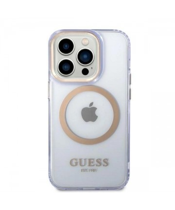 Guess Gold Outline Translucent MagSafe Case for iPhone 14 Pro Max 6.7" - Purple