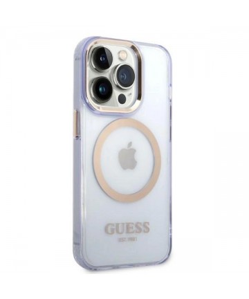 Guess Gold Outline Translucent MagSafe Case for iPhone 14 Pro Max 6.7" - Purple