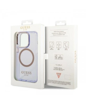 Guess Gold Outline Translucent MagSafe Case for iPhone 14 Pro Max 6.7" - Purple