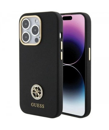 Guess Silicone Logo Strass 4G Case for iPhone 15 Pro - Black