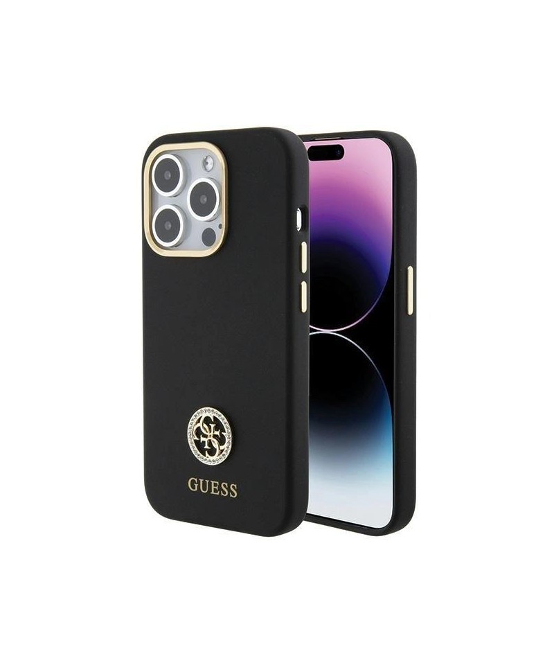 Guess Silicone Logo Strass 4G Case for iPhone 15 Pro - Black