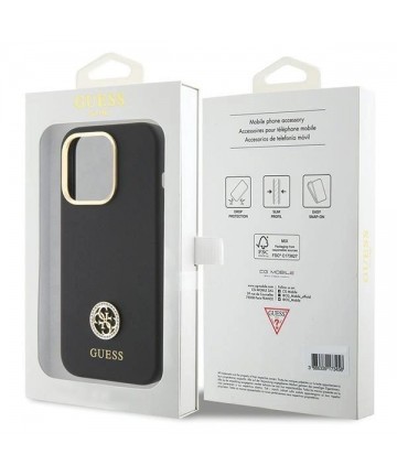Guess Silicone Logo Strass 4G Case for iPhone 15 Pro - Black