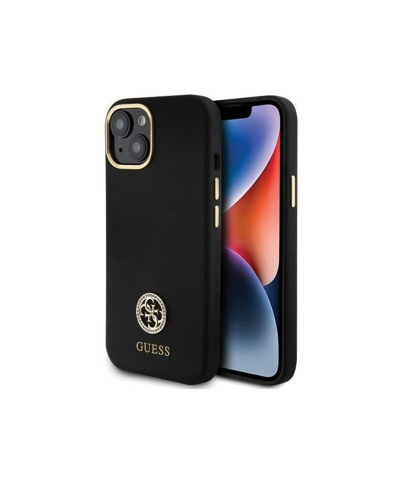 Guess Silicone Logo Strass 4G Case for iPhone 15 - Black