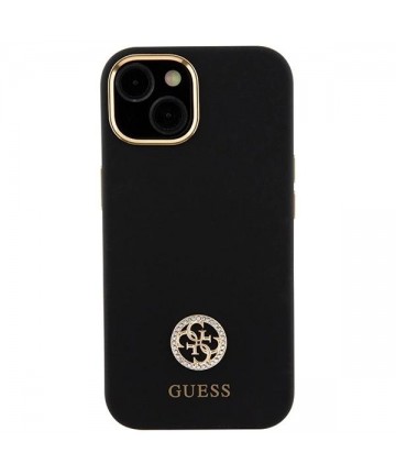 Guess Silicone Logo Strass 4G Case for iPhone 15 - Black