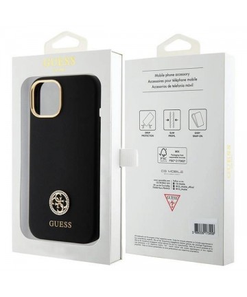 Guess Silicone Logo Strass 4G Case for iPhone 15 - Black