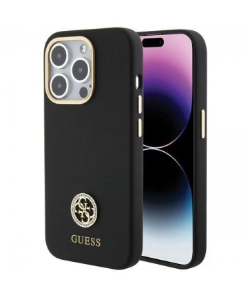 Guess Silicone Logo Strass 4G case for iPhone 15 Pro Max - black