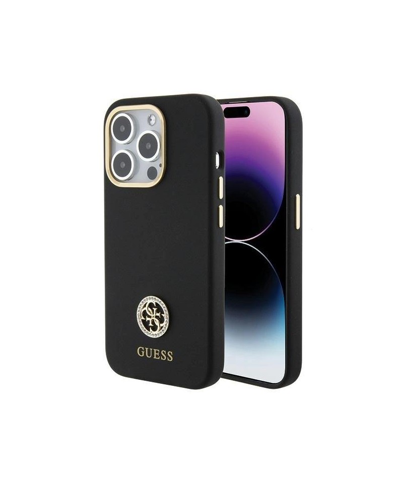 Guess Silicone Logo Strass 4G case for iPhone 15 Pro Max - black