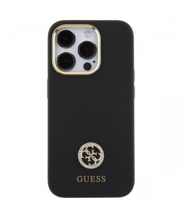 Guess Silicone Logo Strass 4G case for iPhone 15 Pro Max - black