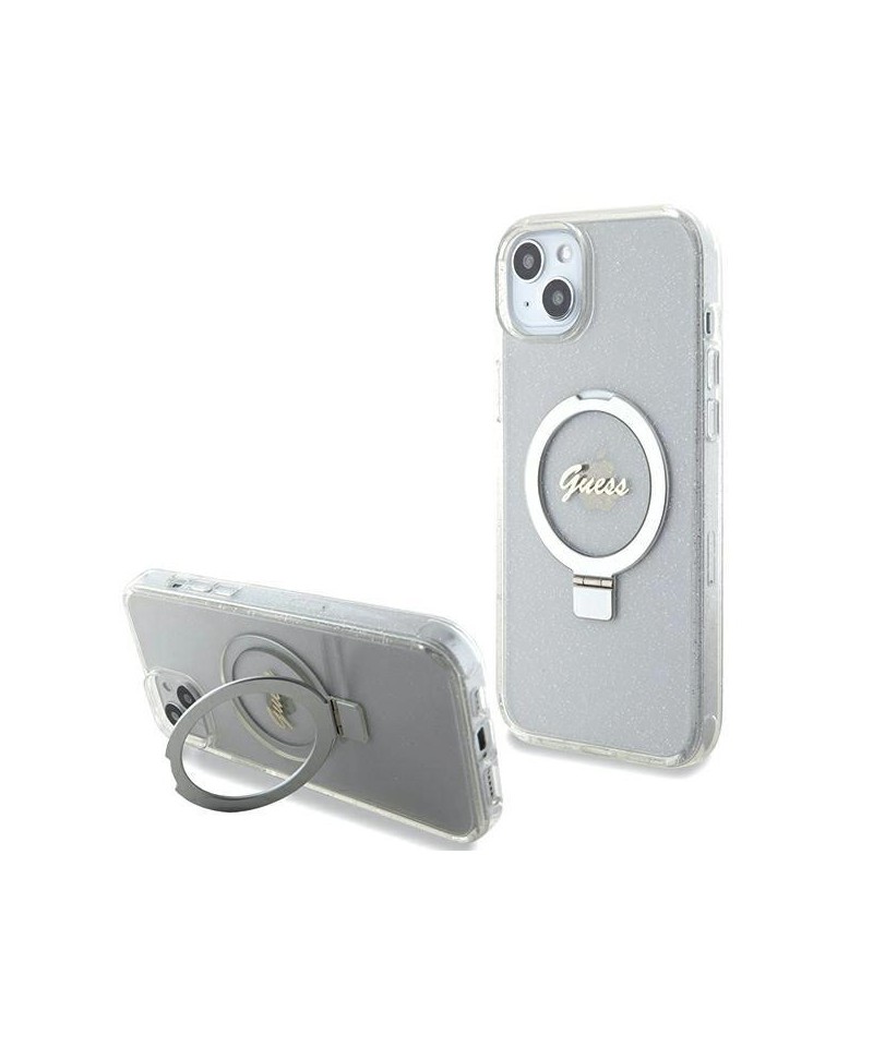 Guess GUHMP15MHRSGSD iPhone 15 Plus / 14 Plus 6.7" transparent/transparent hardcase Ring Stand Script Glitter MagSafe