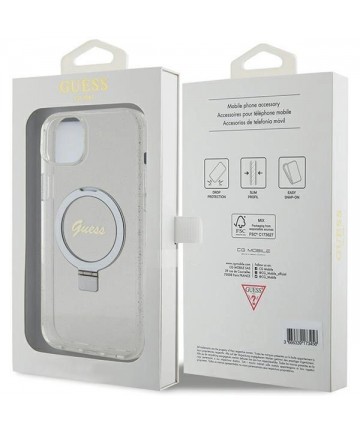 Guess GUHMP15MHRSGSD iPhone 15 Plus / 14 Plus 6.7" transparent/transparent hardcase Ring Stand Script Glitter MagSafe