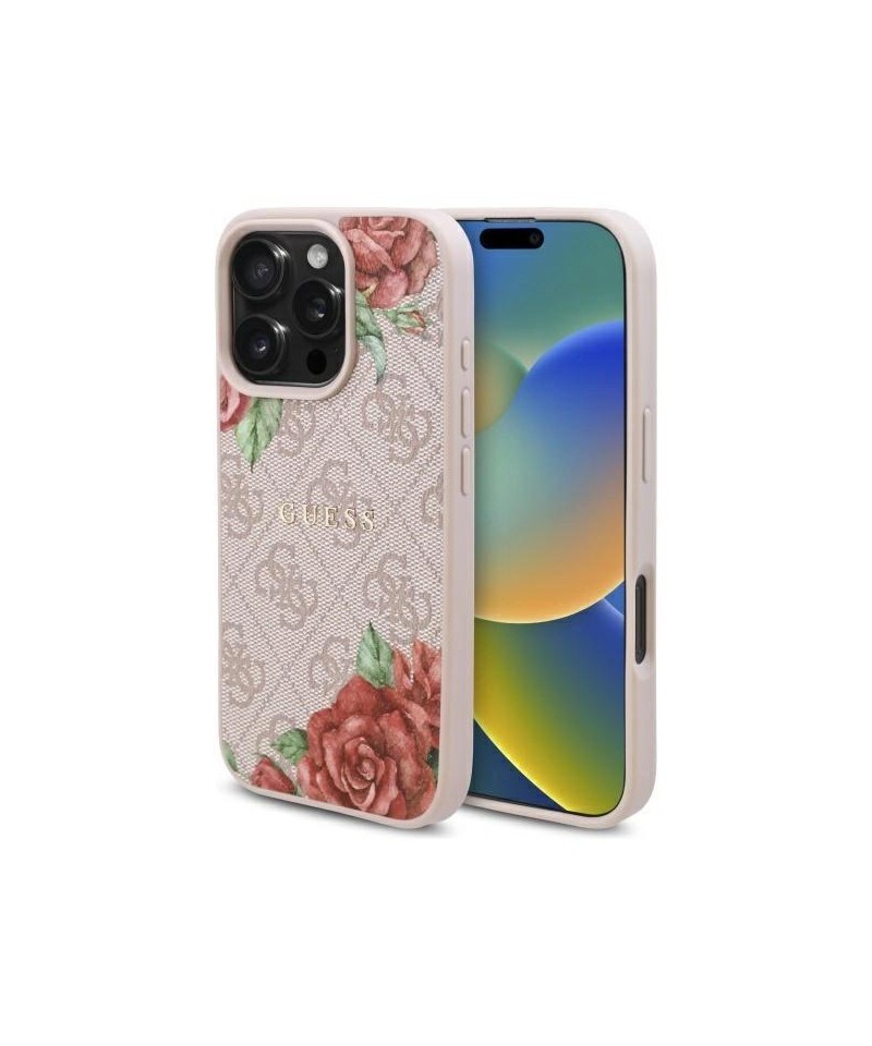 Guess GUHMP16LP4ROPEMCP iPhone 16 Pro 6.3" pink/pink hardcase 4G Flowers Print MagSafe