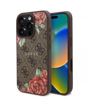 Guess GUHMP16LP4ROPEMCW iPhone 16 Pro 6.3" brown/brown hardcase 4G Flowers Print MagSafe