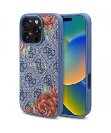 Guess GUHMP16SP4ROPEMCB iPhone 16 6.1" blue/blue hardcase 4G Flowers Print MagSafe