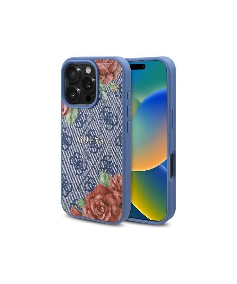 Guess GUHMP16SP4ROPEMCB iPhone 16 6.1" blue/blue hardcase 4G Flowers Print MagSafe