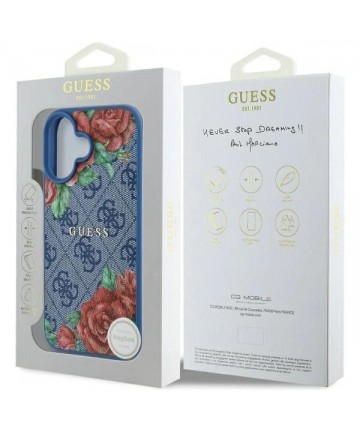Guess GUHMP16SP4ROPEMCB iPhone 16 6.1" blue/blue hardcase 4G Flowers Print MagSafe