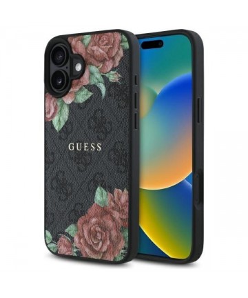 Guess GUHMP16SP4ROPEMCK iPhone 16 6.1" black/black hardcase 4G Flowers Print MagSafe