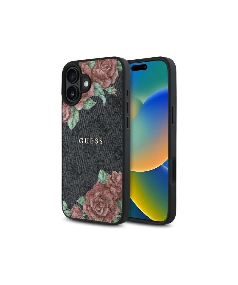 Guess GUHMP16SP4ROPEMCK iPhone 16 6.1" black/black hardcase 4G Flowers Print MagSafe
