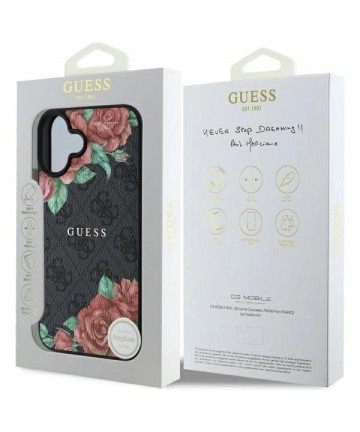 Guess GUHMP16SP4ROPEMCK iPhone 16 6.1" black/black hardcase 4G Flowers Print MagSafe