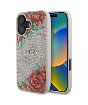 Guess GUHMP16SP4ROPEMCP iPhone 16 6.1" pink/pink hardcase 4G Flowers Print MagSafe