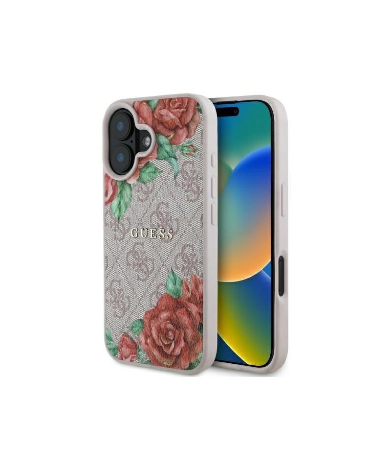 Guess GUHMP16SP4ROPEMCP iPhone 16 6.1" pink/pink hardcase 4G Flowers Print MagSafe