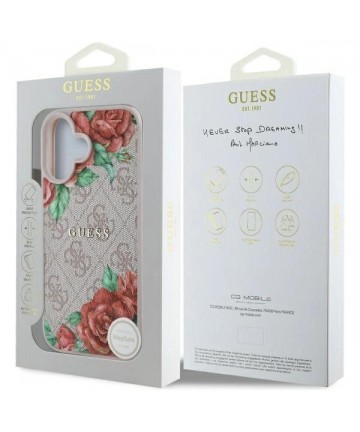Guess GUHMP16SP4ROPEMCP iPhone 16 6.1" pink/pink hardcase 4G Flowers Print MagSafe